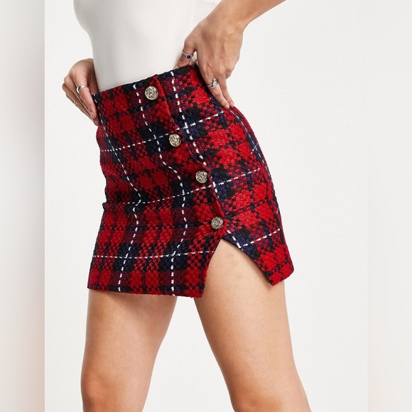 River Island Red Plaid Tartan Skirt - Picture 2 of 3